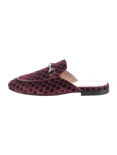 Pre-owned Gucci Horsebit Accent Velvet Mules In Burgundy