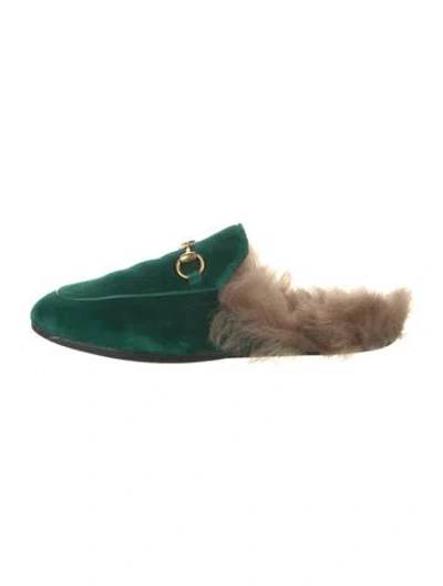 Pre-owned Gucci Horsebit Accent Velvet Mules In Green
