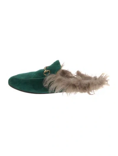 Pre-owned Gucci Horsebit Accent Velvet Mules In Green