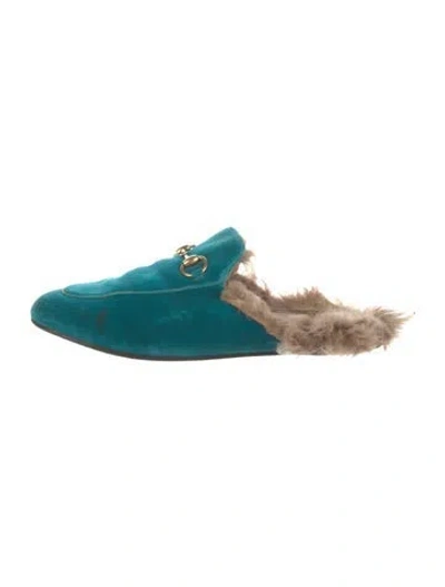 Pre-owned Gucci Horsebit Accent Velvet Mules In Green