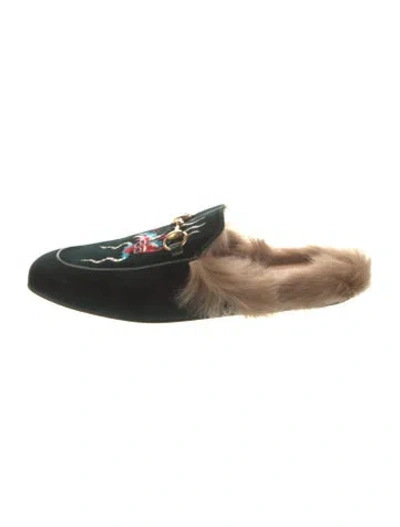 Pre-owned Gucci Horsebit Accent Velvet Mules In Green