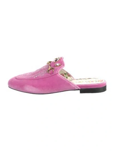 Pre-owned Gucci Horsebit Accent Velvet Mules In Pink