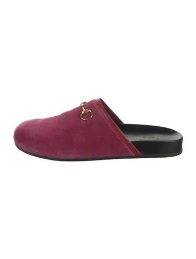 Pre-owned Gucci Horsebit Accent Velvet Mules In Pink