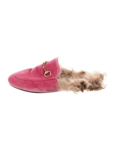 Pre-owned Gucci Horsebit Accent Velvet Mules In Pink