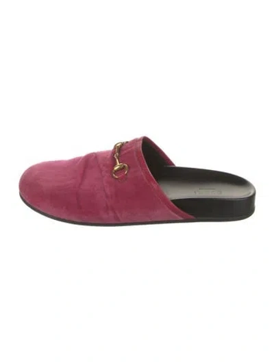 Pre-owned Gucci Horsebit Accent Velvet Mules In Pink