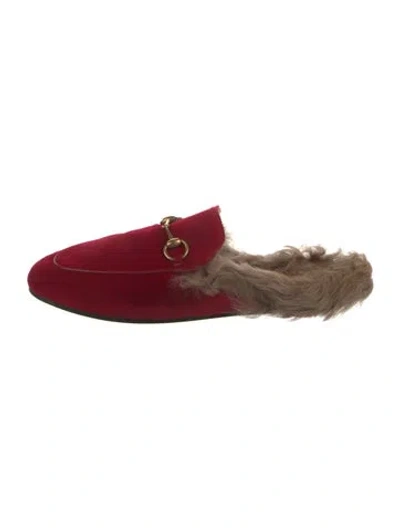 Pre-owned Gucci Horsebit Accent Velvet Mules In Red