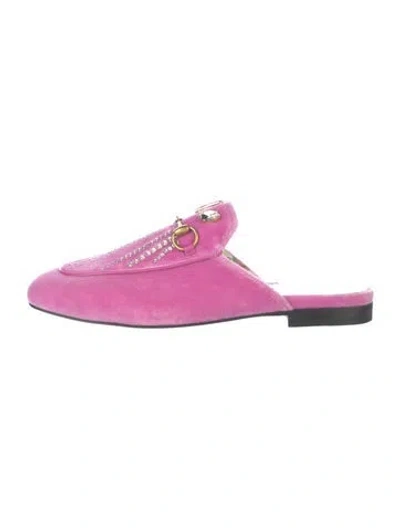 Pre-owned Gucci Horsebit Accent Velvet Mules W/ Tags In Pink