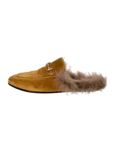 Pre-owned Gucci Horsebit Accent Velvet Mules In Yellow