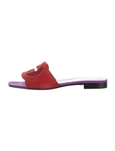 Pre-owned Gucci Horsebit Accent Velvet Slides In Red