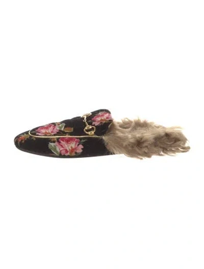 Pre-owned Gucci Horsebit Accent Velvet Slippers In Black