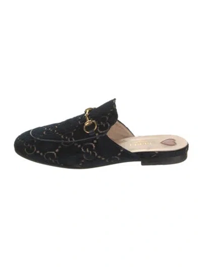 Pre-owned Gucci Horsebit Accent Velvet Slippers In Blue