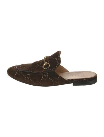 Pre-owned Gucci Horsebit Accent Velvet Slippers In Brown