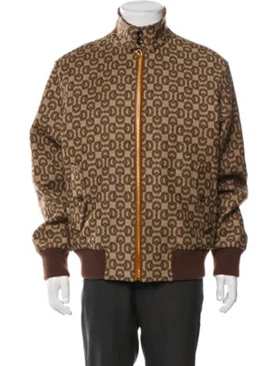 Pre-owned Gucci Horsebit Accent Wool Bomber Jacket In Brown