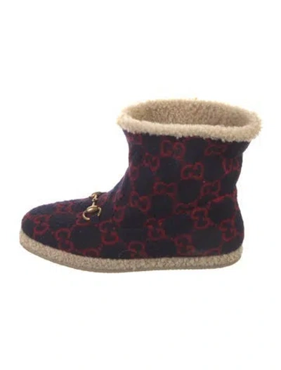 Pre-owned Gucci Horsebit Accent Wool Boots In Blue
