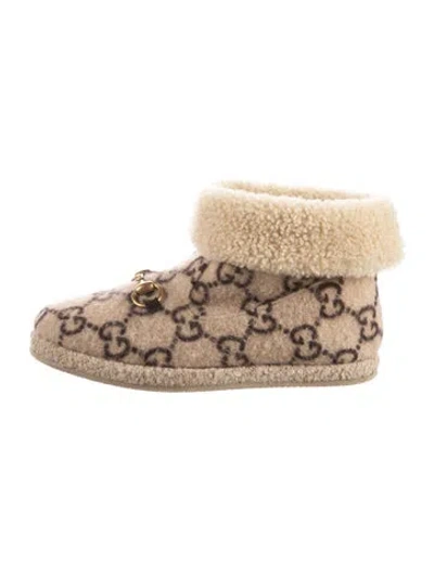 Pre-owned Gucci Horsebit Accent Wool Boots In Neutral