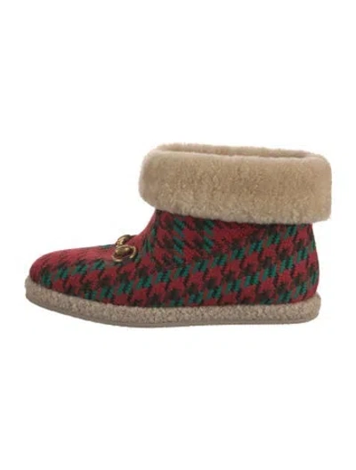 Pre-owned Gucci Horsebit Accent Wool Boots In Red