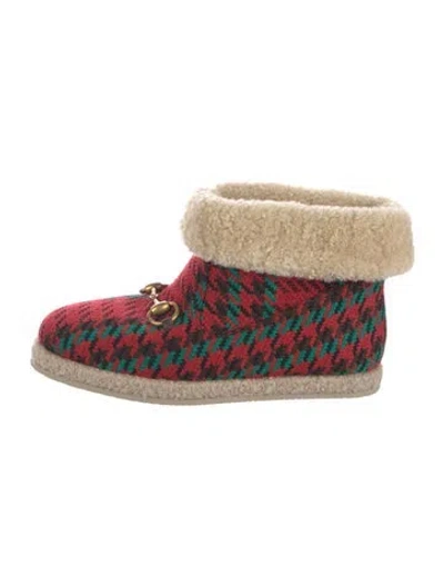 Pre-owned Gucci Horsebit Accent Wool Boots In Red