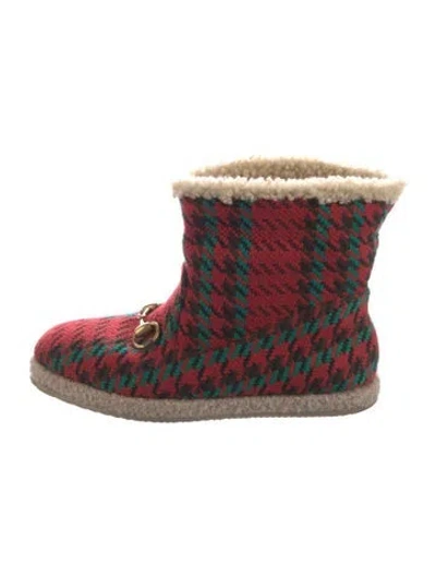 Pre-owned Gucci Horsebit Accent Wool Boots In Red