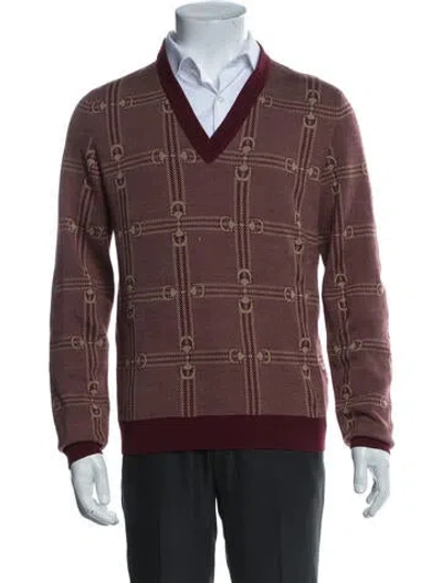 Pre-owned Gucci Horsebit Accent Wool Cardigan In Burgundy