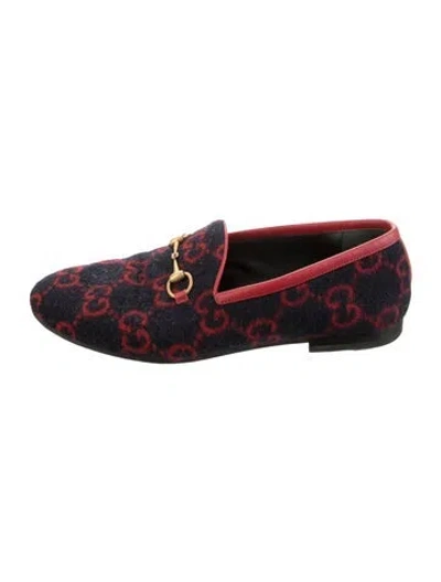 Pre-owned Gucci Horsebit Accent Wool Loafers In Blue