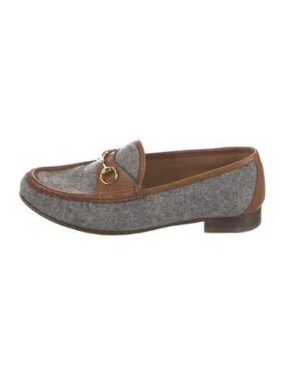 Pre-owned Gucci Horsebit Accent Wool Loafers In Gray