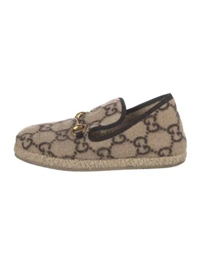 Pre-owned Gucci Horsebit Accent Wool Loafers In Neutrals