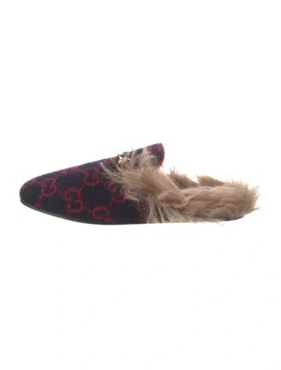 Pre-owned Gucci Horsebit Accent Wool Mules In Blue
