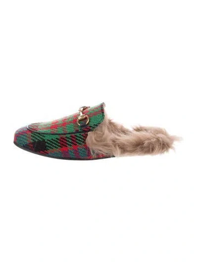 Pre-owned Gucci Horsebit Accent Wool Mules In Green