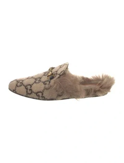 Pre-owned Gucci Horsebit Accent Wool Mules In Neutral