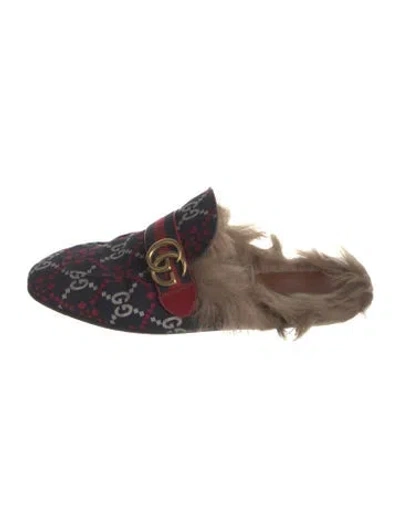 Pre-owned Gucci Horsebit Accent Wool Slides In Multicolor