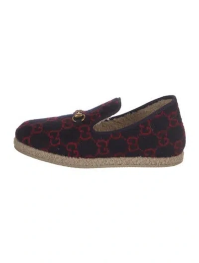 Pre-owned Gucci Horsebit Accent Wool Slippers In Blue/red