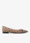 Gucci Horsebit All-over Logo Pointed-toe Flats In Sand