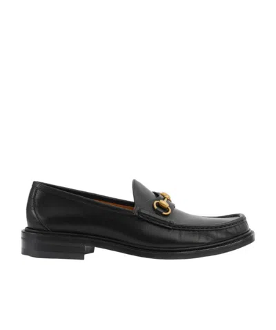 Gucci Horsebit Almond-toe Loafers In Black