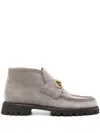 Gucci Sylke Suede Bit Moccasin Booties In Grau