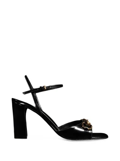 Gucci Leather Signora Sandals Block Heel Straps In Black