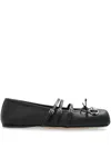 Gucci Leather Bow Detail Squared Toe Ballet Flats In Black