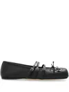 Gucci Leather Bow Detail Squared Toe Ballet Flats In Black