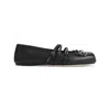 Gucci Leather Bow Detail Squared Toe Ballet Flats In Black