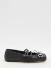 Gucci Leather Bow Detail Squared Toe Ballet Flats In Black