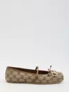 Gucci Horsebit-detailed Leather-trimmed Canvas-jacquard Ballet Flat In Beige