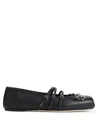 Gucci Leather Bow Detail Squared Toe Ballet Flats In Black