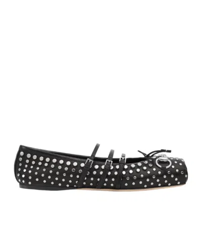 Gucci Horsebit Studded Leather Ballet Flats In Black