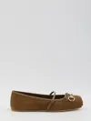 Gucci Beige Ballet Shoes With Horsebit And Bow Detail In Gg Canvas Woman In Brown
