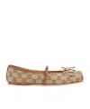 Gucci Horsebit-detailed Leather-trimmed Canvas-jacquard Ballet Flat In Nude