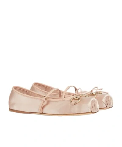 Gucci Satin Ballet Flats Horsebit Detail In Pink