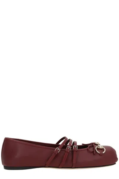 Gucci Horsebit Leather Ballet Flats In Red
