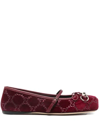 Gucci Horsebit Ballets In Burgundy