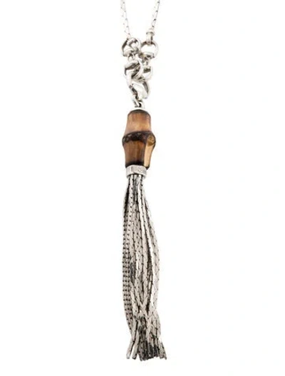 Pre-owned Gucci Horsebit Bamboo Tassel Pendant Necklace, 42" In Neutrals
