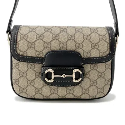 Pre-owned Gucci Horsebit Beige Black Pvc Leather Shoulder Bag () In Multi
