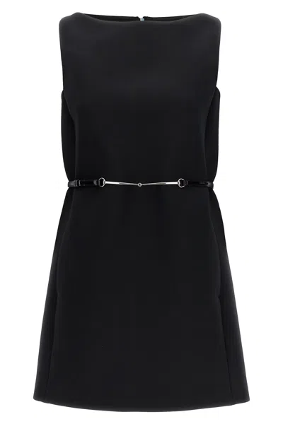 Gucci Horsebit Belted Minidress In Black